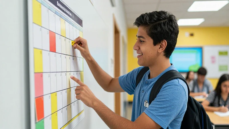 Estudiante mexicano sonríe en aula moderna