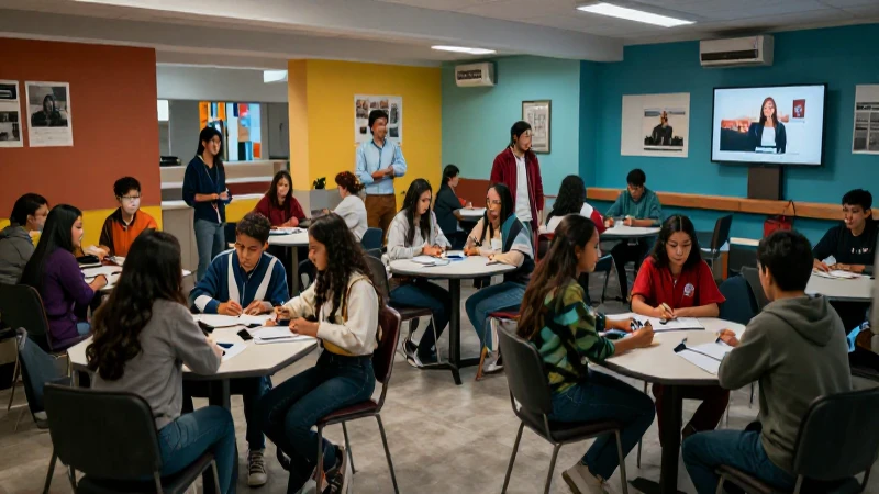 Estudiantes mexicanos en campus moderno