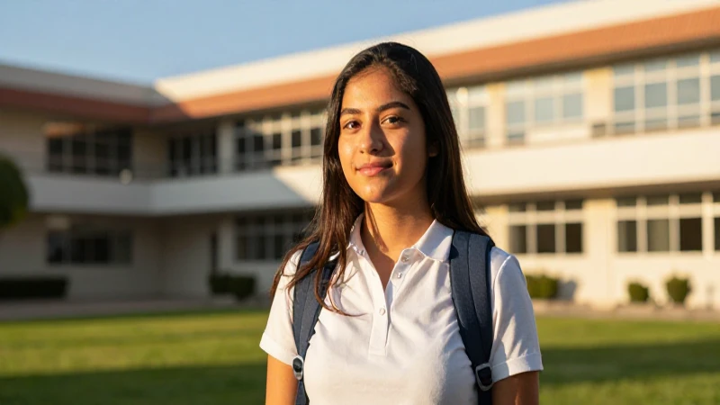Joven mexicana estudia en campus soleado
