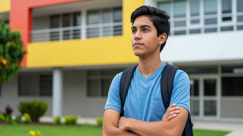 Joven estudiante mexicano en campus moderno vibrante