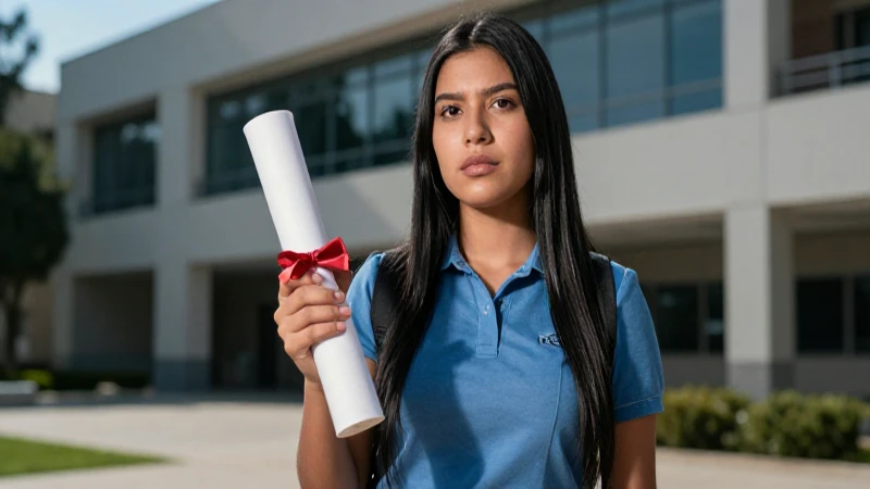 Estudiante mexicano con diploma en campus universitario