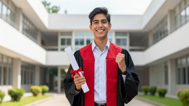 Joven mexicano con diploma victorioso