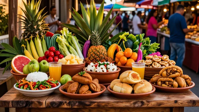 Comida mexicana vibrante en tabla rústica