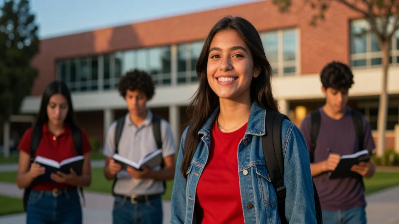 Estudiante mexicano sonriendo en campus universitario moderno