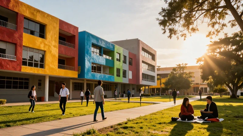 Joven profesional en vibrante campus mexicano