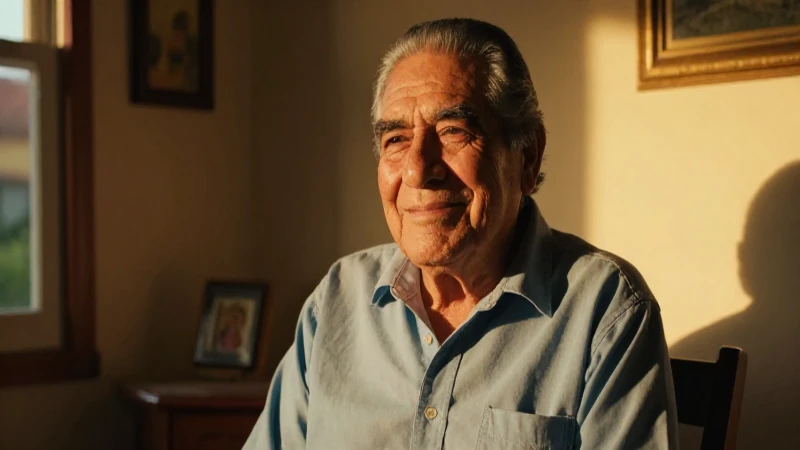 Viejo mexicano sonriente en su casa cálida