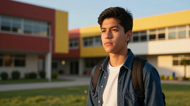 Joven mexicano en campus bajo luz dorada
