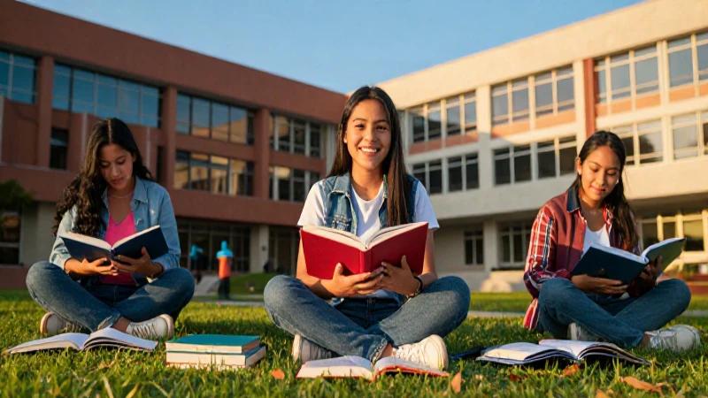 Estudiante sonríe en moderno campus universitario
