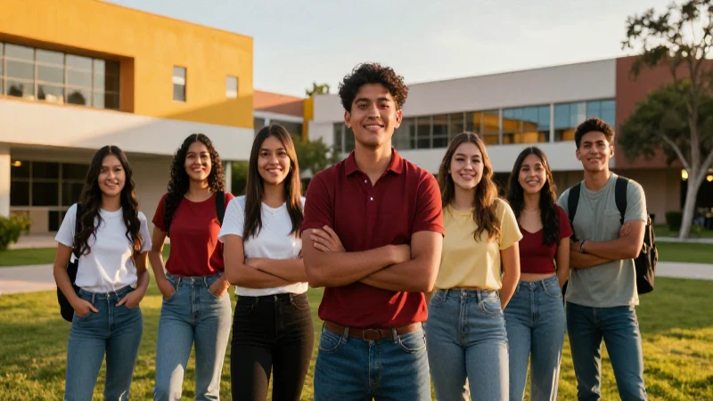 Estudiantes mexicanos felices en un campus moderno