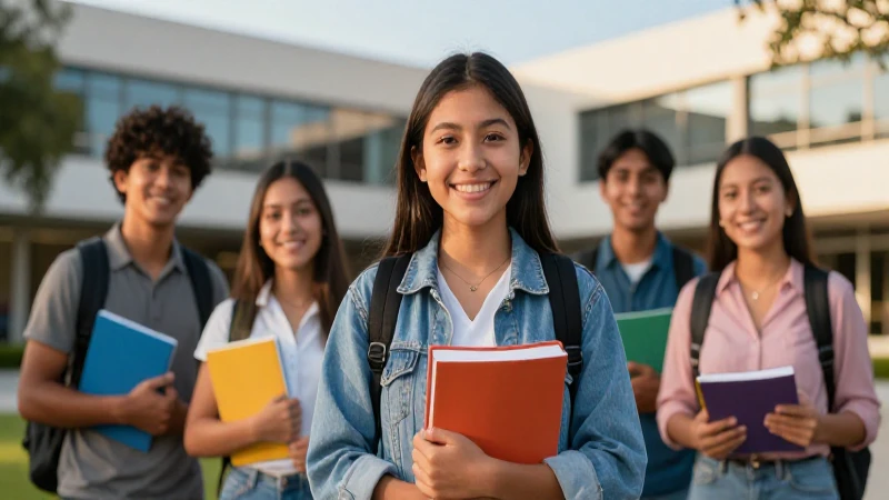 Estudiante mexicano sonriente con libro en campus