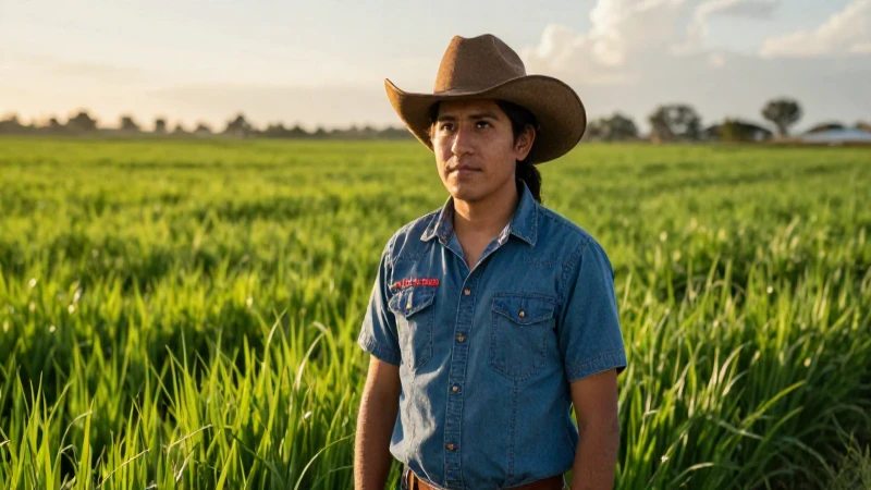 Joven mexicano en campo verde con luz dorada