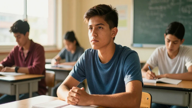 Joven estudiante mexicano concentrado en clase iluminada