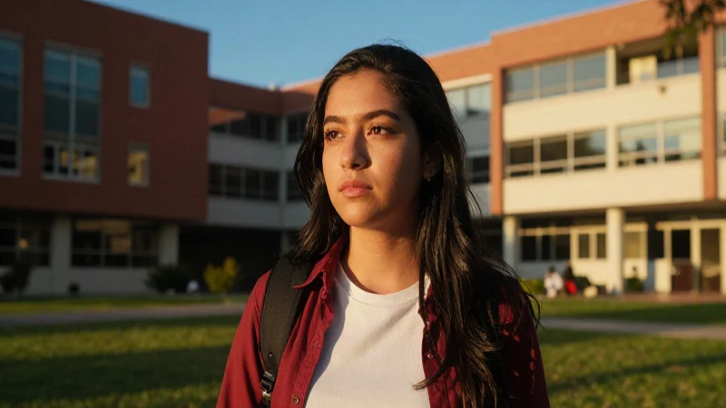 Estudiante mexicana determinada en campus universitario vibrante
