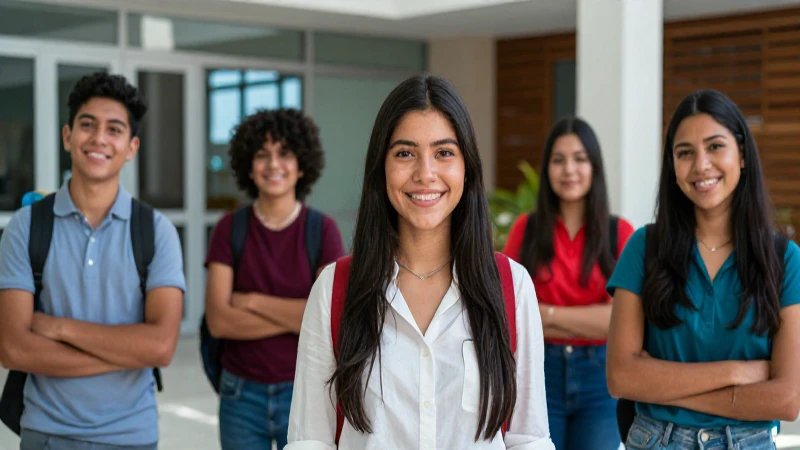 Estudiantes mexicanos exitosos en un campus moderno