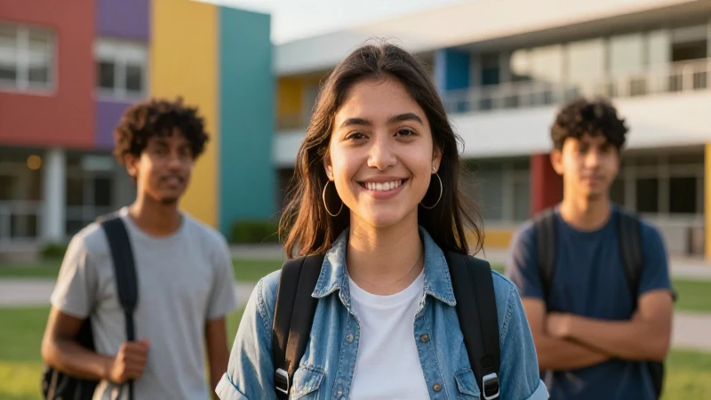 Estudiante mexicano sonríe en campus moderno