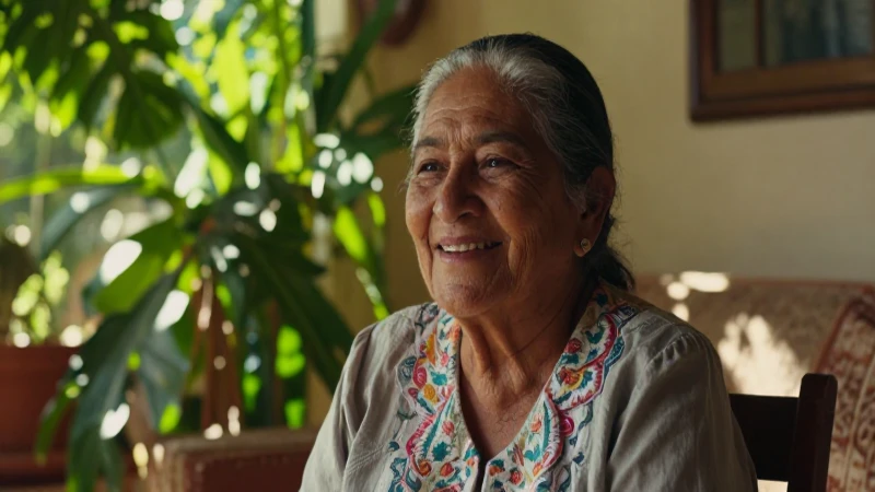 Mujer mexicana sonríendo en cálida luz