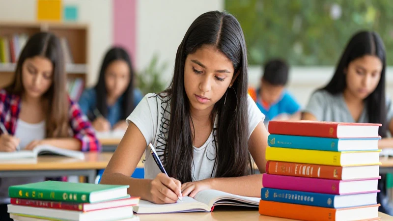 Joven mexicana estudiando en vibrante campus