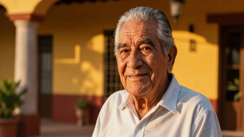 Hombre mexicano sonriendo con cálida luz dorada