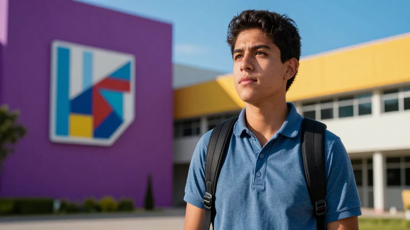 Joven mexicano estudiando en campus moderno