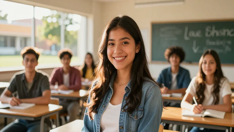 Estudiante mexicano sonriente en clase moderna