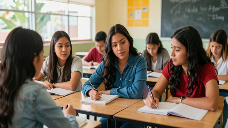 Estudiantes mexicanos en clase, luz y colores vivos