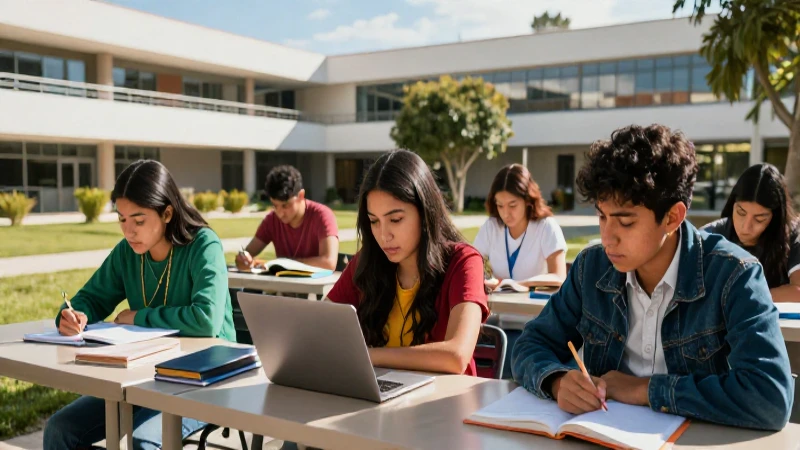 Estudiantes mexicanos estudian en un campus moderno