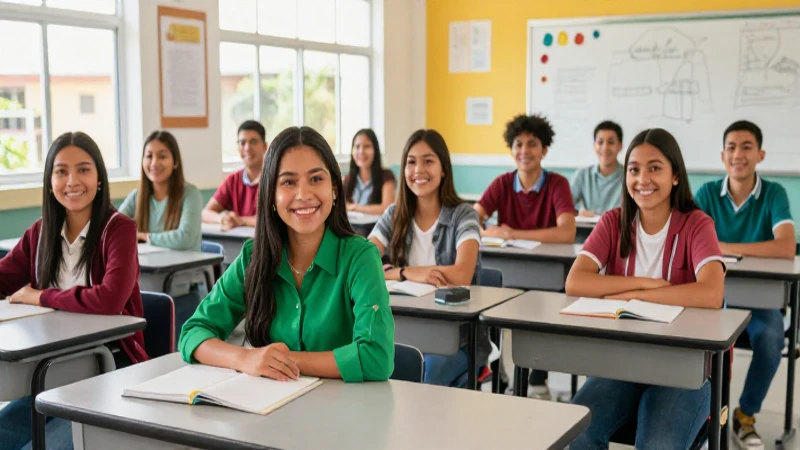 Estudiantes mexicanos felices en un aula moderna