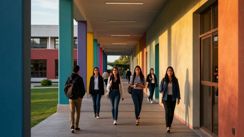 Estudiante mexicano en campus con luz dorada