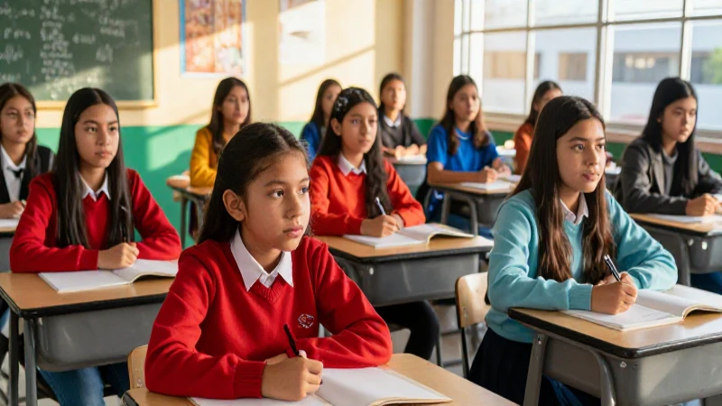 Estudiantes mexicanos en aula con luz dorada