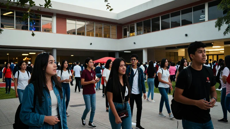Estudiantes mexicanos en campus moderno y vibrante