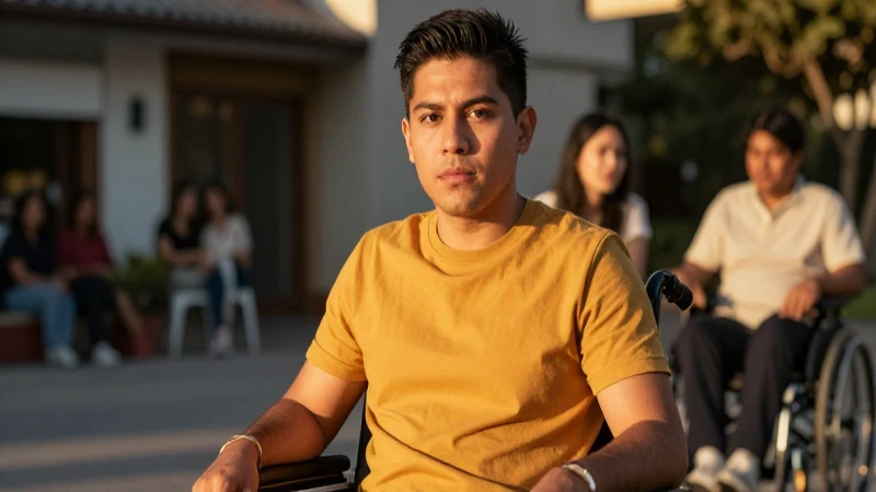 Joven mexicano sonriente en silla, luz dorada