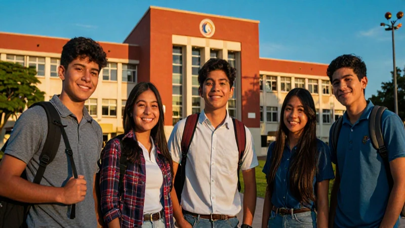Estudiantes mexicanos bajo luz dorada