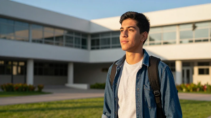 Estudiante aspiracional en campus universitario moderno