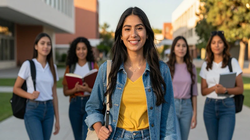 Estudiante mexicana exitosa en moderno campus
