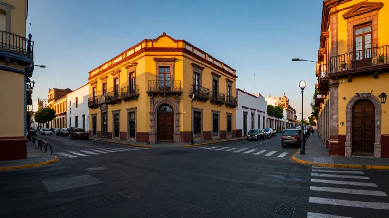 Intersección urbana mexicana al atardecer