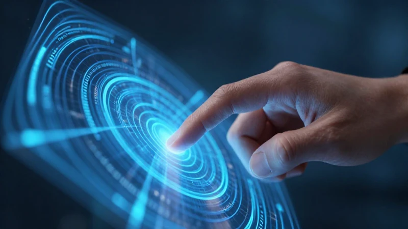 Manos tocan holograma de seguridad azul