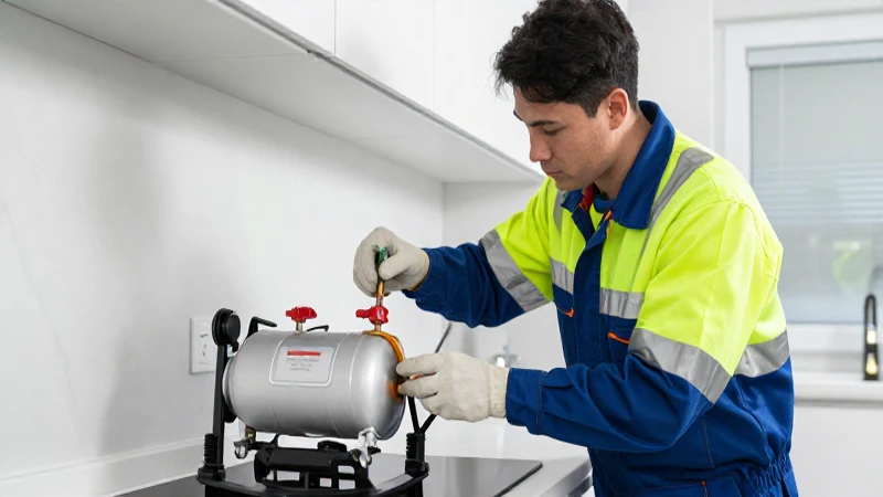 Técnico cambia tanque moderno en cocina