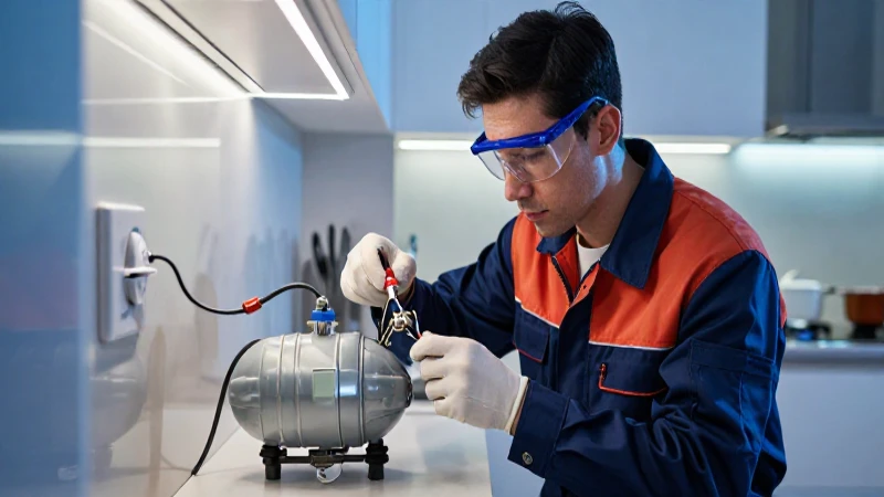 Técnico retira tanque de gas en cocina moderna
