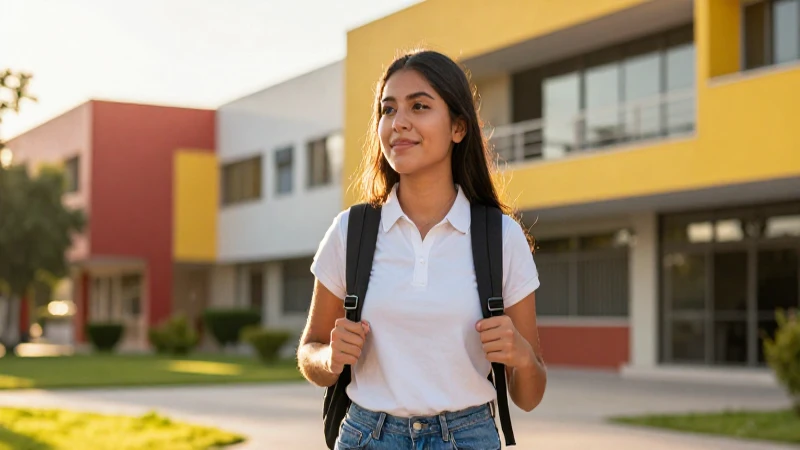Estudiante mexicano vibrante bajo la luz del atardecer