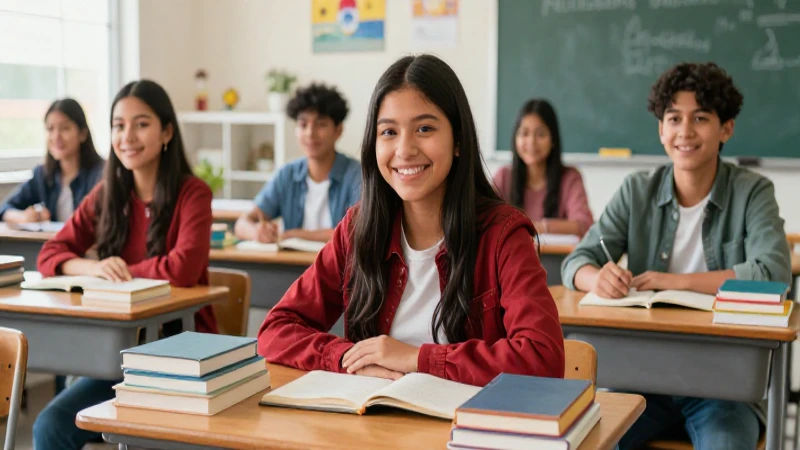 Estudiante mexicano sonriente en aula moderna