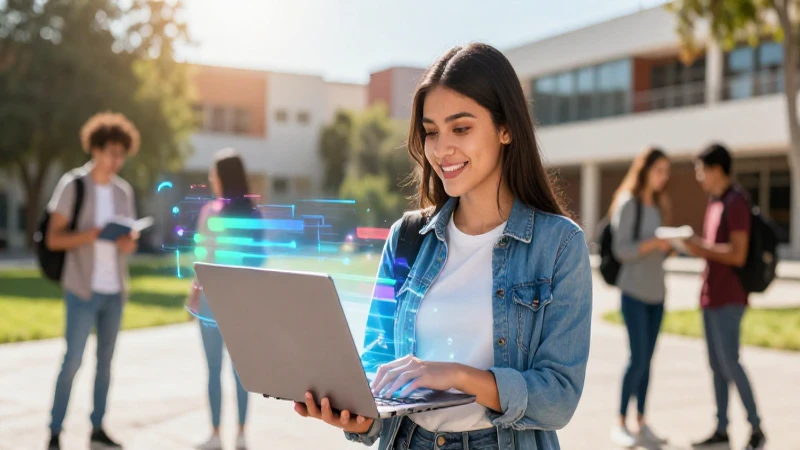 Estudiante mexicano moderno con progreso digital en campus