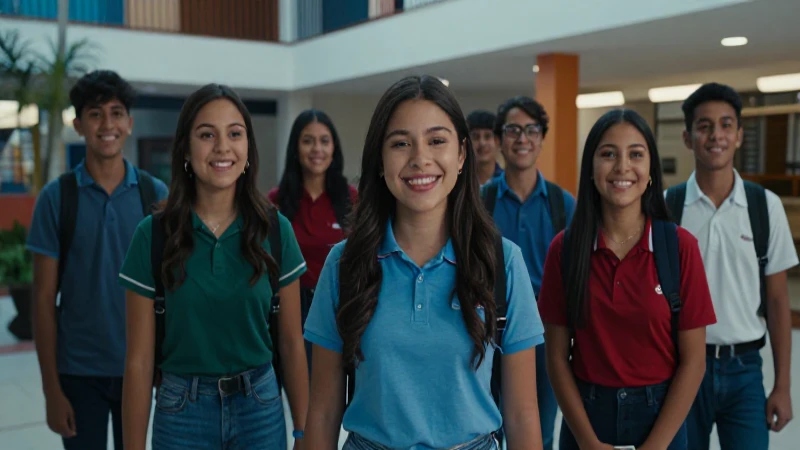 Estudiantes mexicanos sonriendo en campus moderno