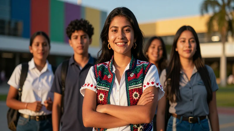 Estudiante sonriente en luz dorada