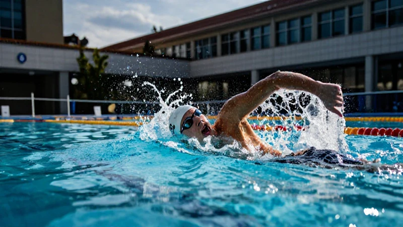 Nadador competitivo en piscina olímpica, foto dramática
