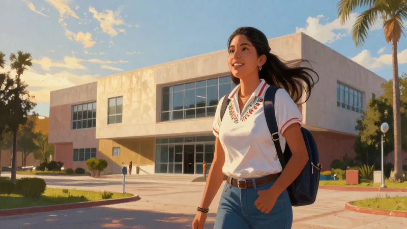 Estudiante mexicano en campus con luz dorada