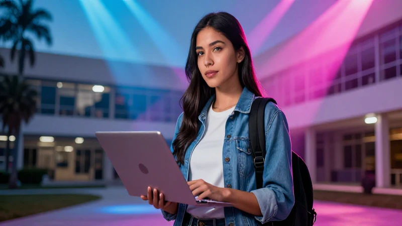 Estudiante mexicano vibrante en campus moderno