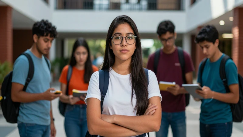 Joven estudiante mexicano en campus vibrante