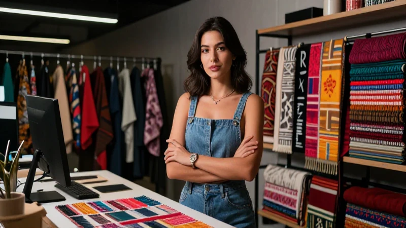 Joven diseñadora mexicana en estudio moderno