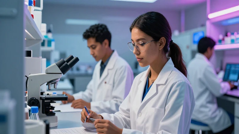Estudiante mexicano en laboratorio científico moderno