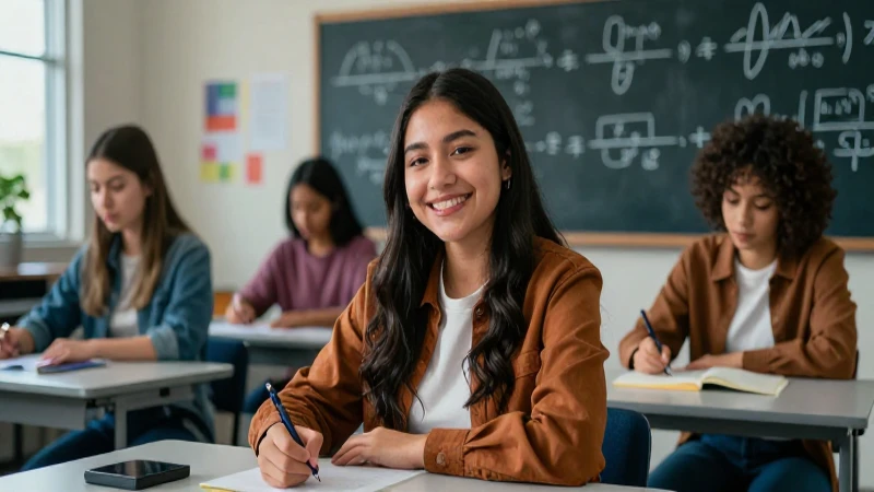 Estudiante mexicano brillante en un aula de vanguardia
